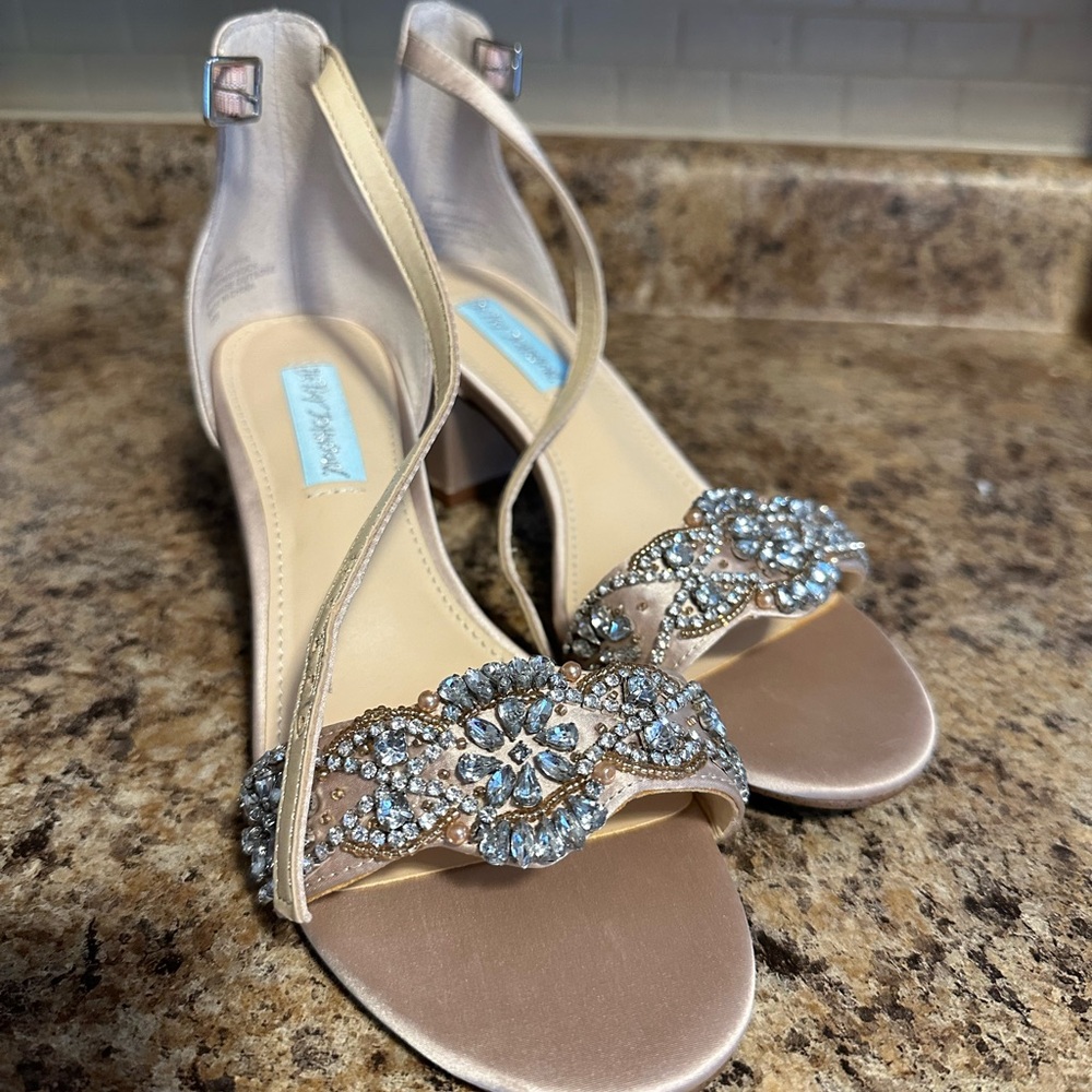 Betsy Johnson Champagne Jeweled Block Heels